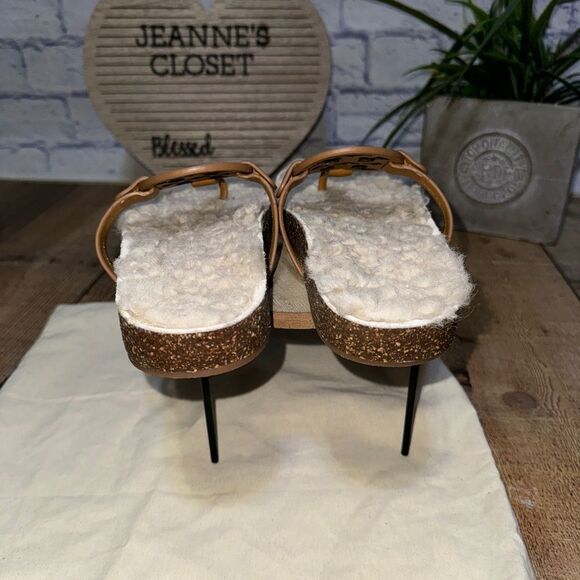 Tory Burch Miller cloud shearling carmel Slip-Oncorn/buttermilk sandals Size 7 - Picture 9 of 13